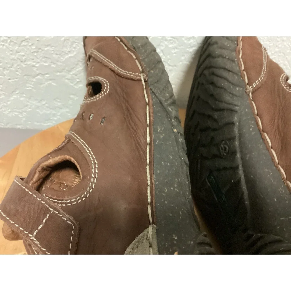 JS Josef Seibel Leather Sandals Men 45 11.5-12 Brown Fisherman Hook Loop Comfort